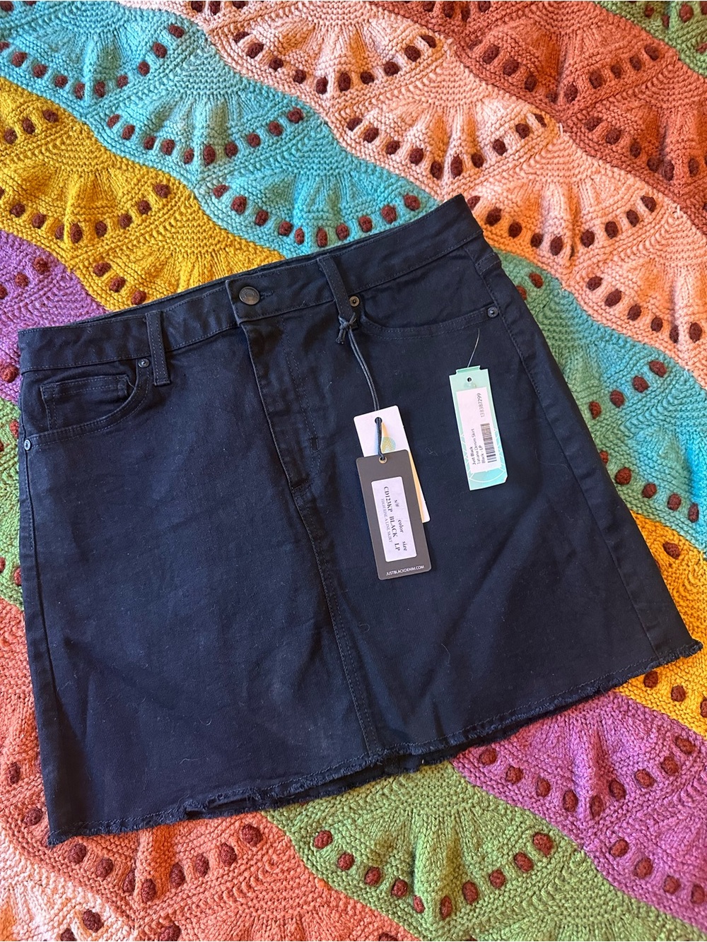 Just Black High Rise Black Denim Mini Skirt with Tags Large Petite